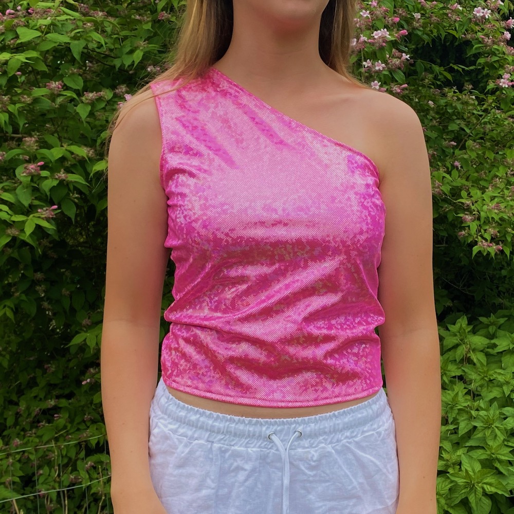 Pink one shoulder glimmertop by